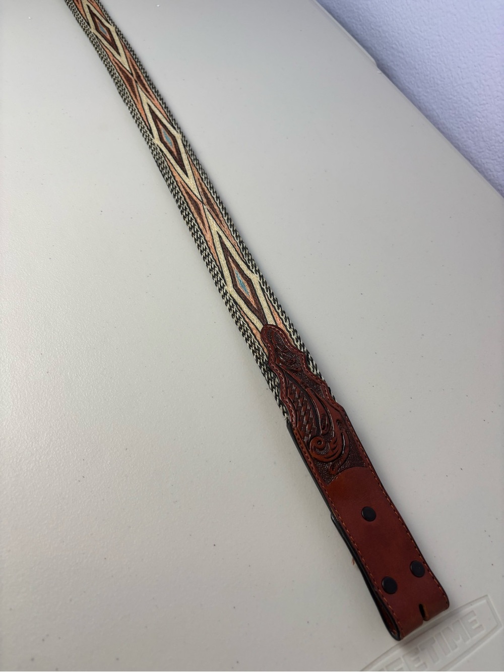 Handcrafted Western Horsehair Tooled Leather Belt Multi-Color Tribal Weave Inlay - Picture 6 of 13